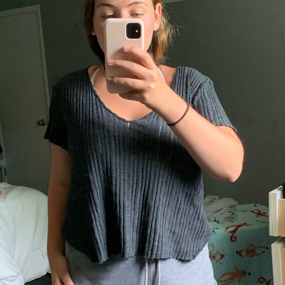 PST grey t-shirt with see through stitching